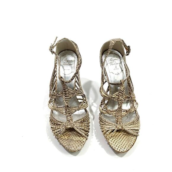Roger Vivier Tan Cream Python Snake Platform Braided Heels 37 6.5 - Picture 2 of 8